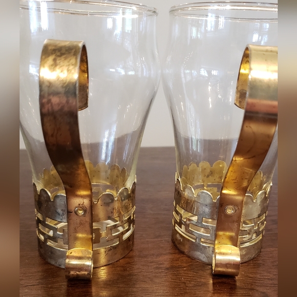 Vintage Glass Mugs with Brass Bands and Handles - Picture 9 of 16